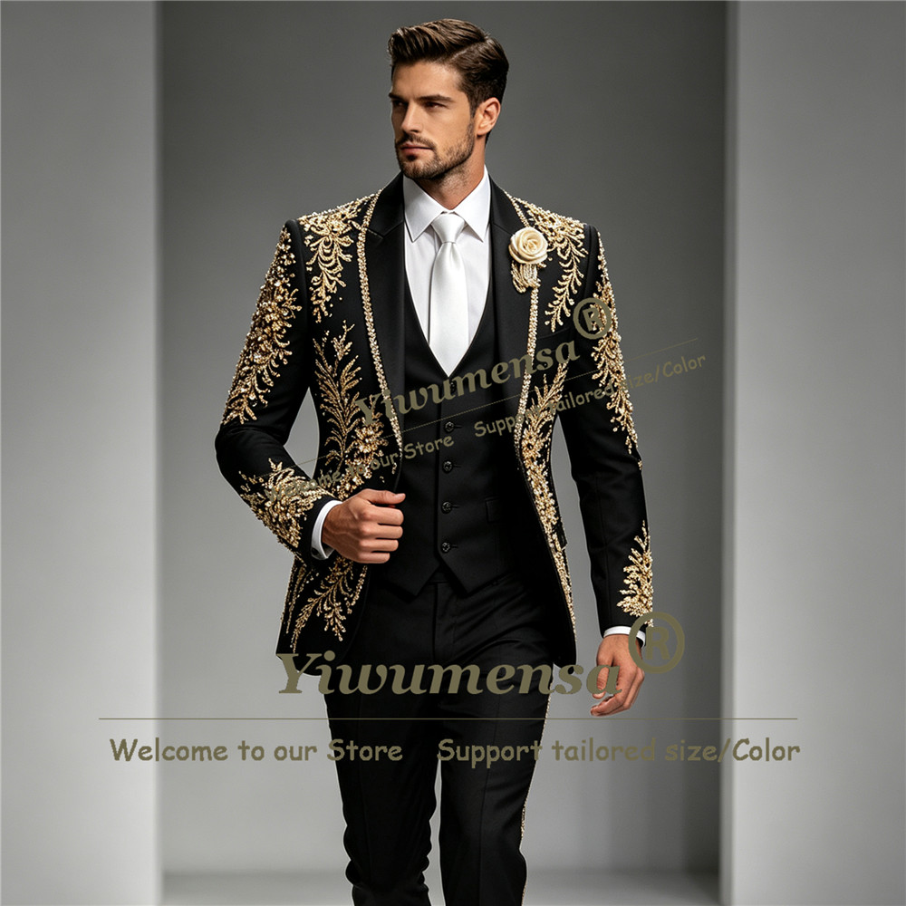 Men'S Grooming Room - بدلة رجالية فاخرة مطرزة بالكريستال لحفلات