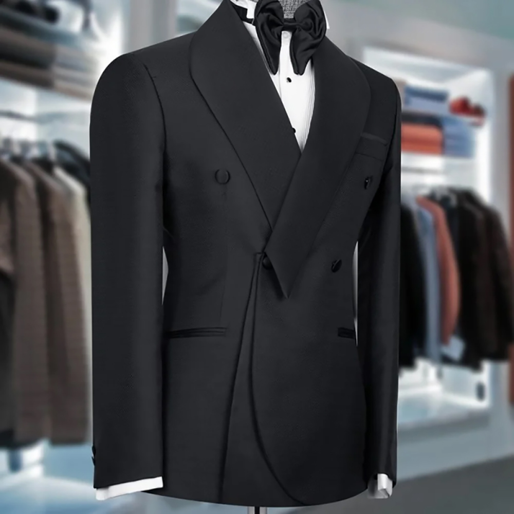 Men'S Grooming Room - بدلات سوداء للرجال شال طية صدر
