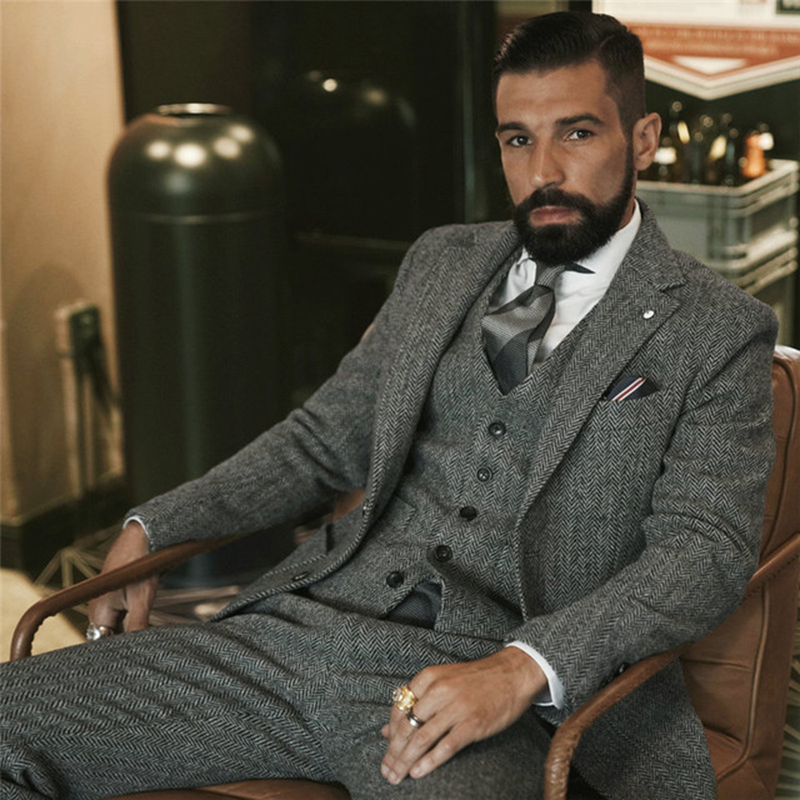 بدلة الشتاء الصوف الرمادي تويد - مراجعة Men'S Grooming Room وسعره