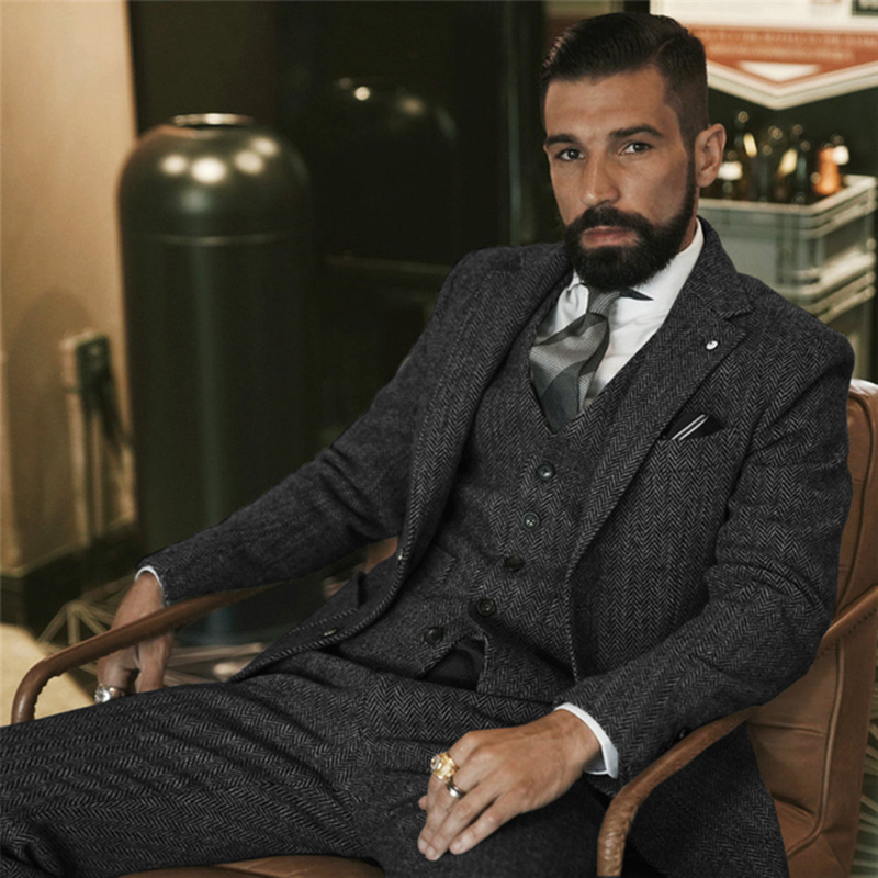 بدلة الشتاء الصوف الرمادي تويد - مراجعة Men'S Grooming Room وسعره